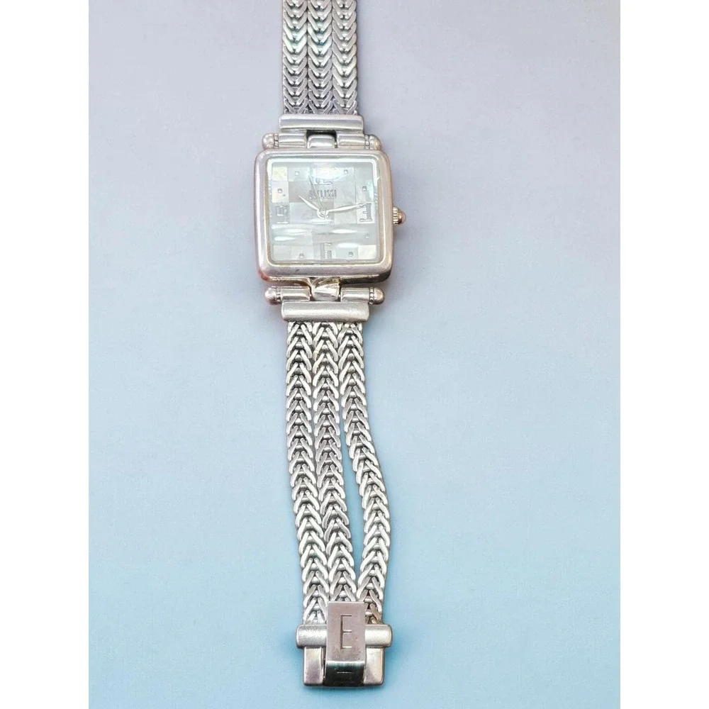 Ecclissi Sterling Silver 925 Mother of Pearl Mosaic Dial Bracelet Watch New Batt